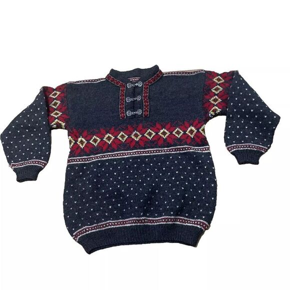 Sweaters - Vintage 80s 90s Wool Sweater Womens M FairIsle Winter Nordic Floral Gray Metal